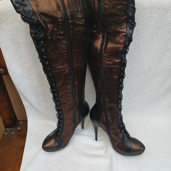 Over- the- knee tall stiletto leather boots. New and Unworn. - Picture 4 of 7